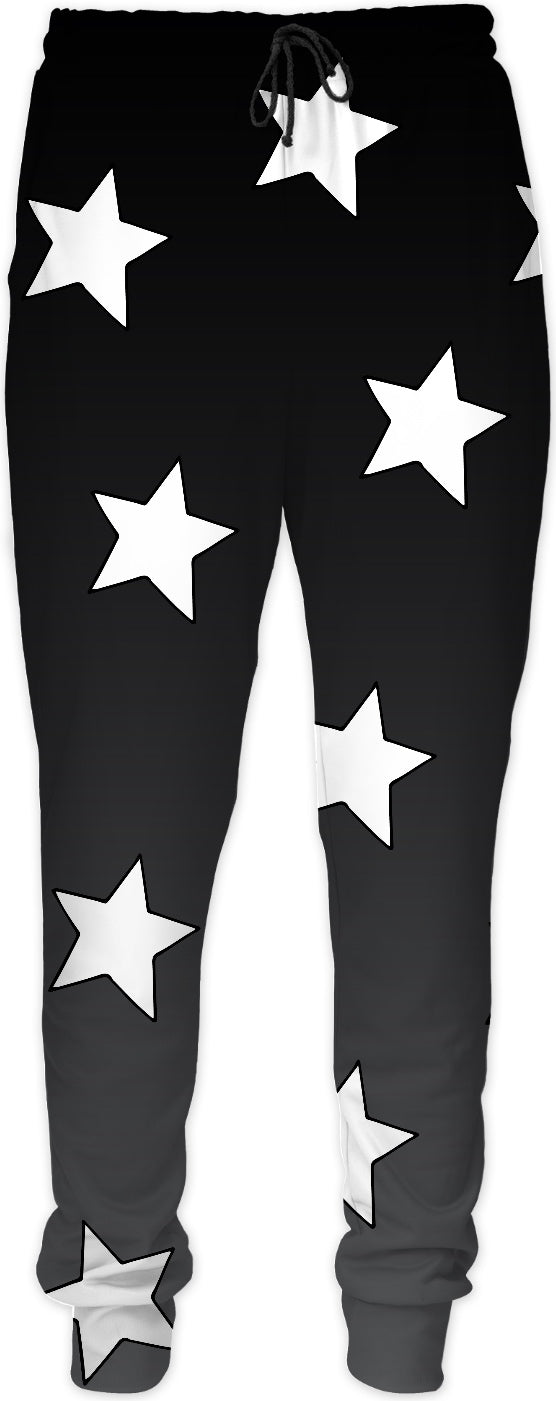 black sweatpants with white stars