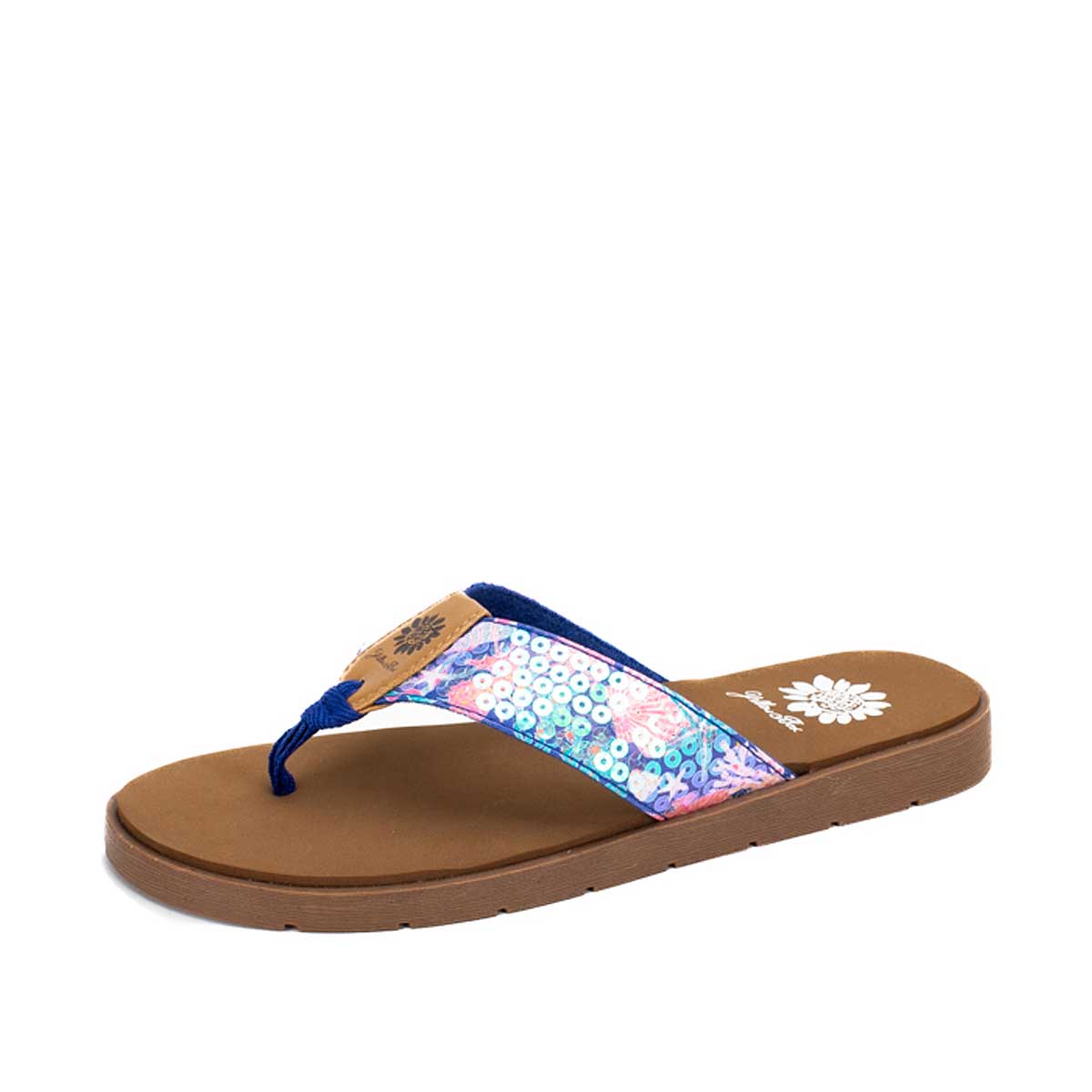 yellow box flip flops purple