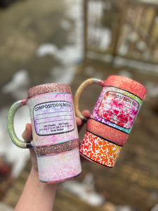 Rainbow glitter composition coffee mugs