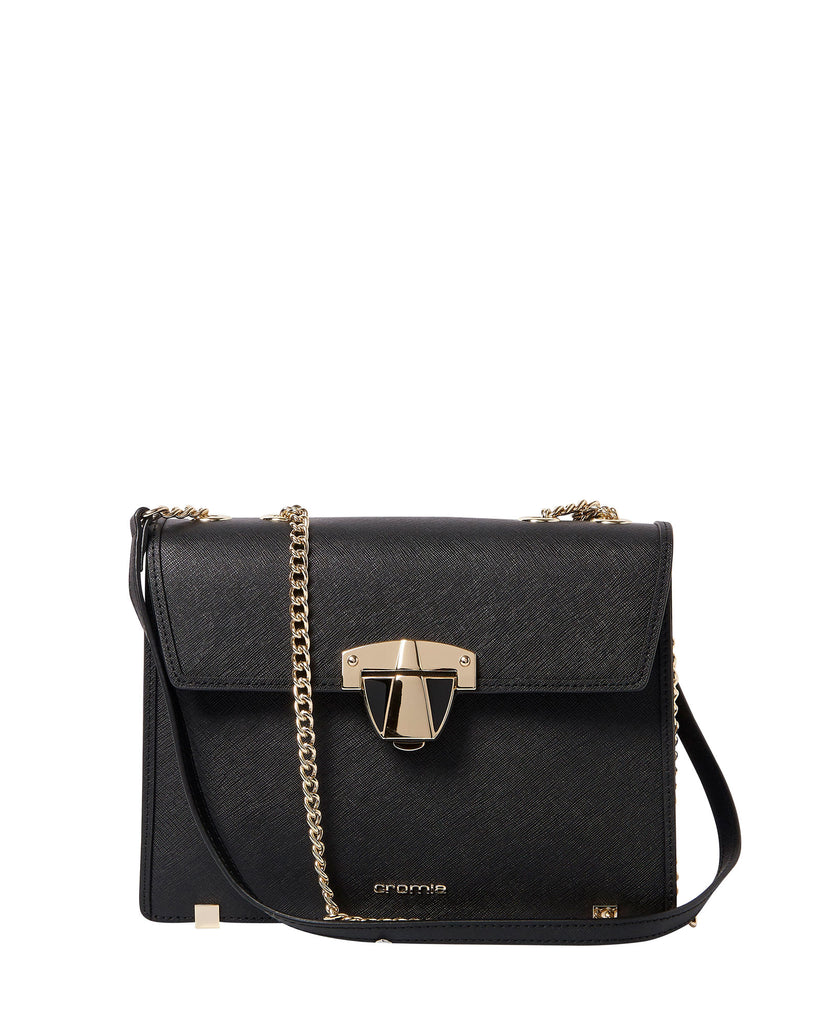 Abby Chain Strap Shoulder Bag in Black | Designer Italian Leather Handbags