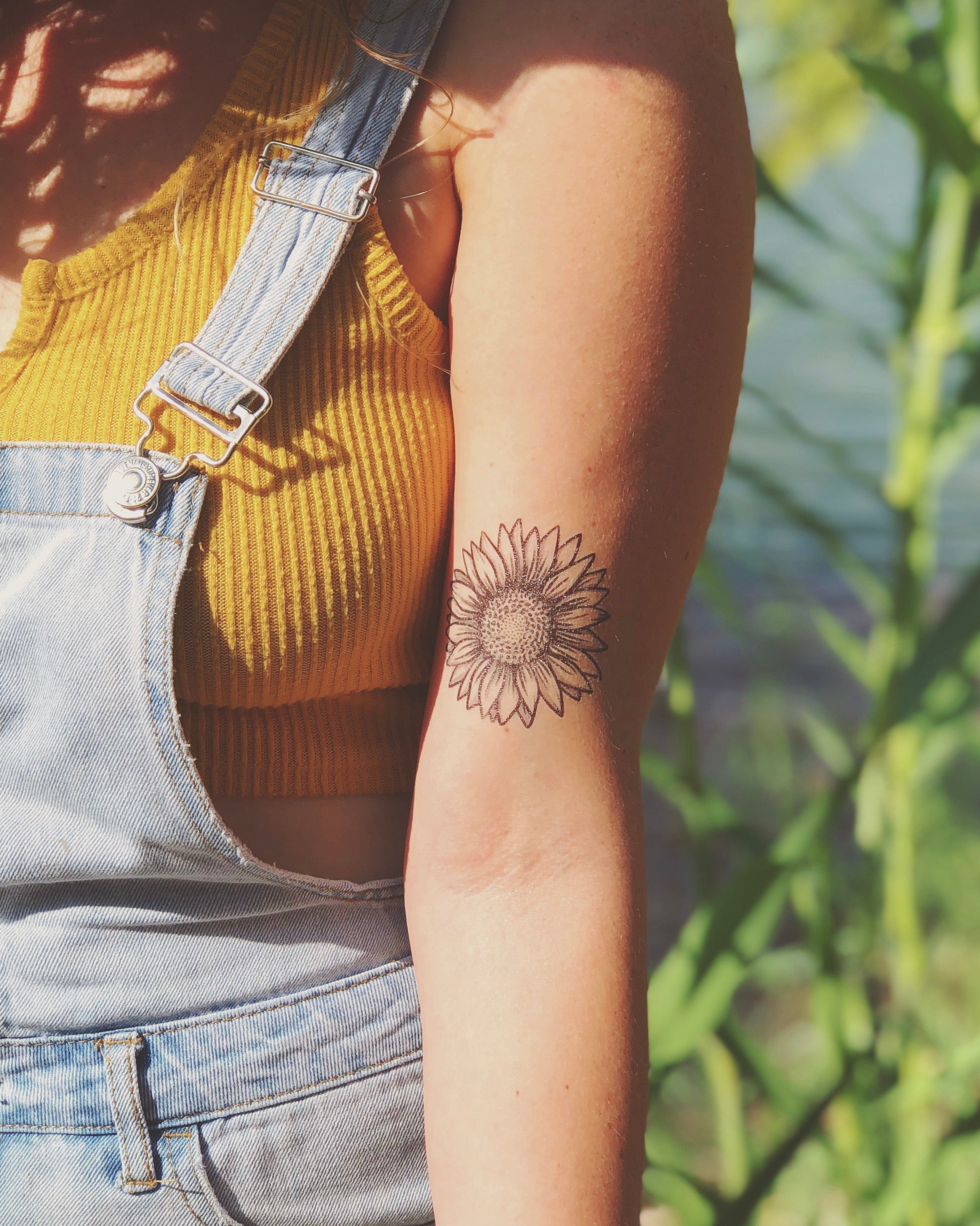 Black Sunflower Temporary Tattoos For Women Men Realistic Rose Flower Lotus Fake  Tattoo Sticker Line Art Sexy Arm Body Tatoos  Temporary Tattoos   AliExpress