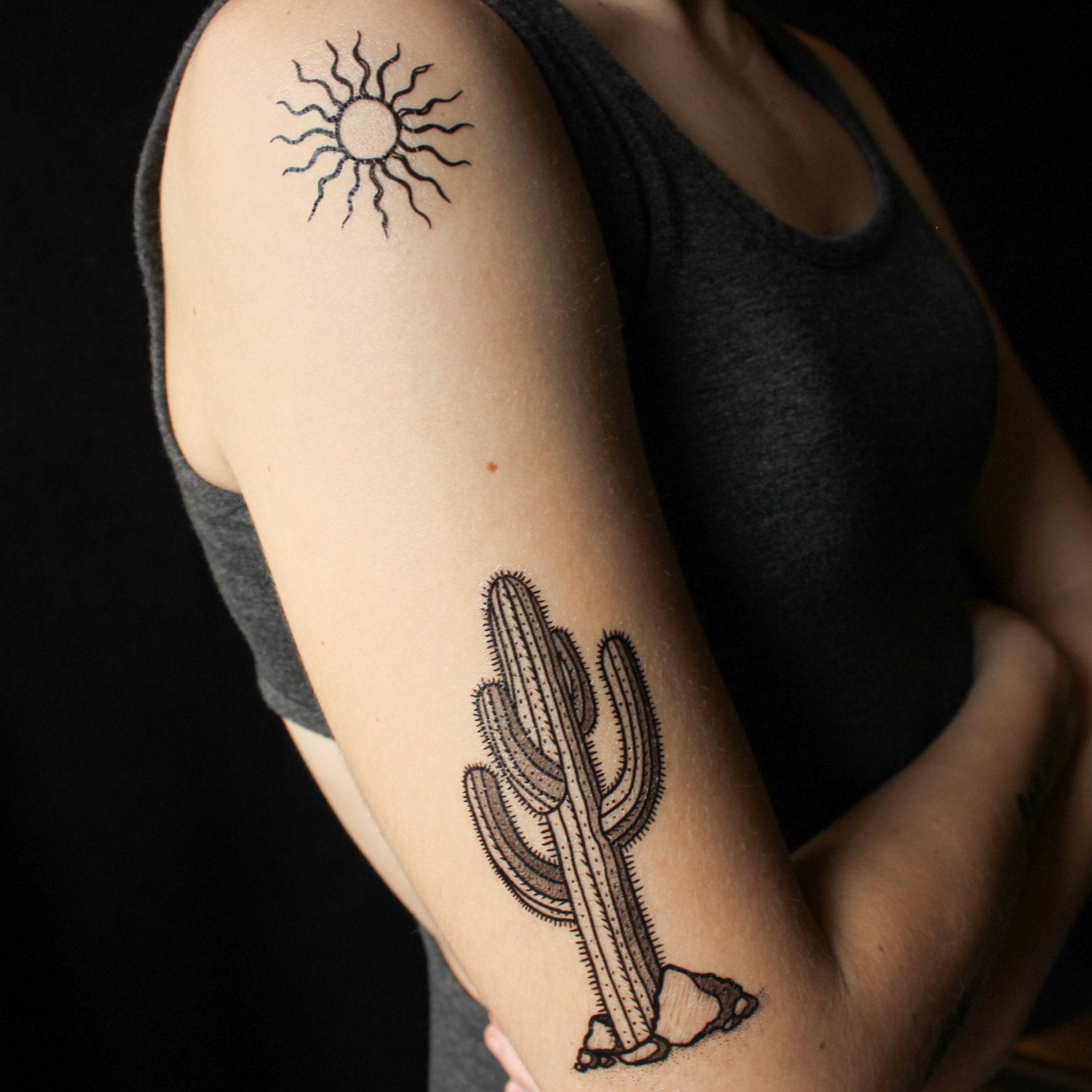 Saguaro Cactus & Stone Temporary Tattoo – NatureTats