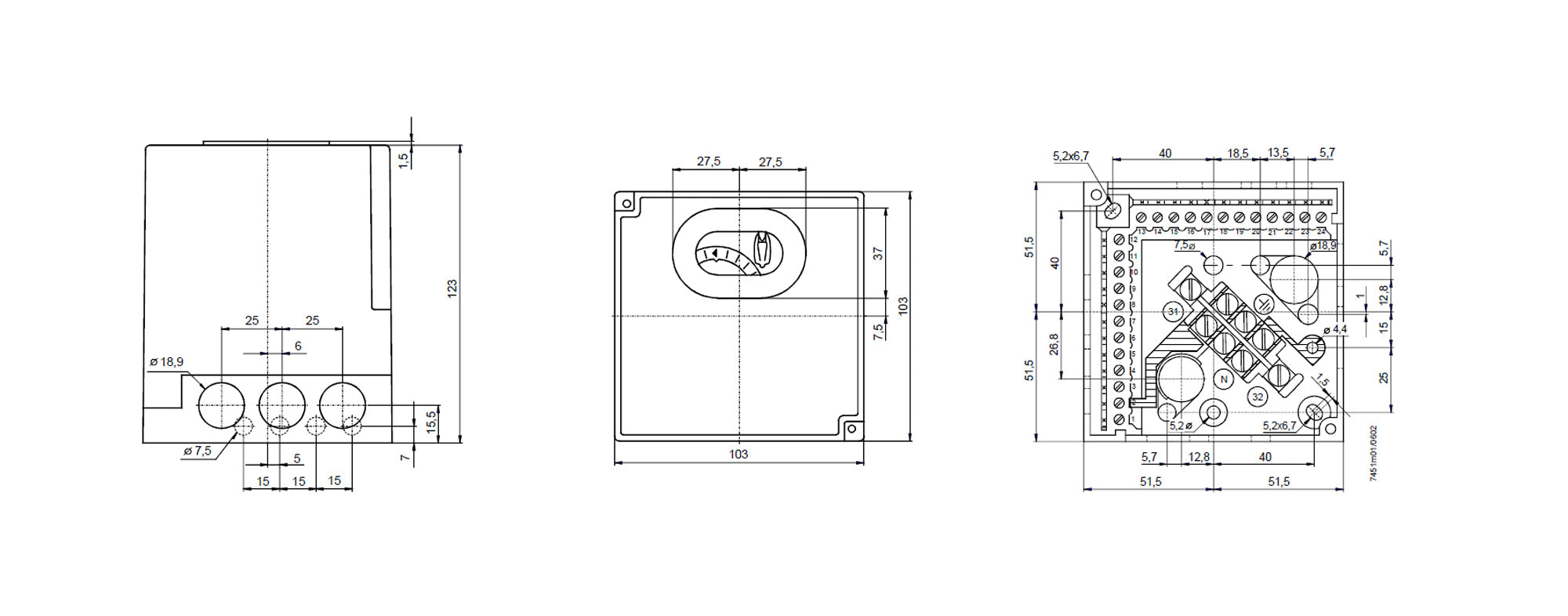 Siemens LFL1.133 Control Box Dimensions