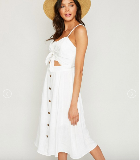 white linen button down dress