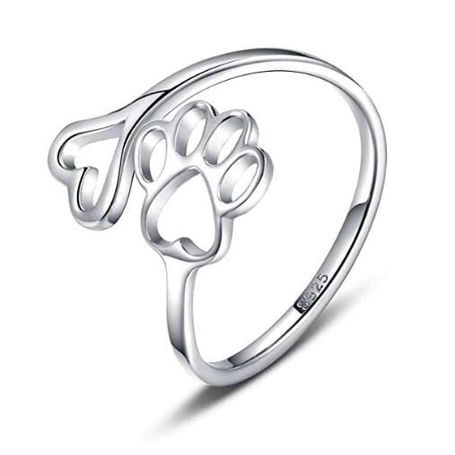 paw print and heart ring