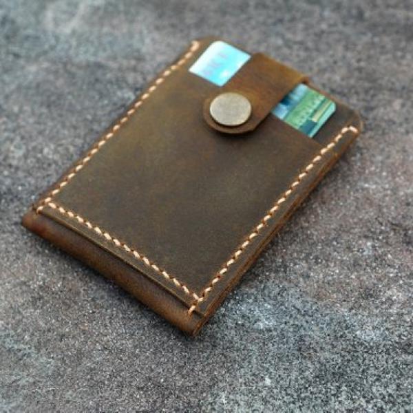 Vintage Distressed Leather Card Holder Slim Wallet
