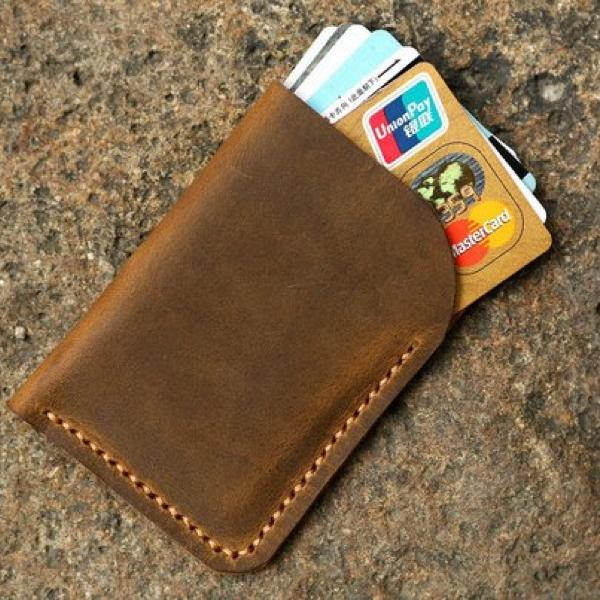 Vintage Handmade Leather Card Holder Sleeve Wallet