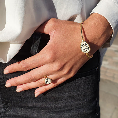 Harfi | March Birthstone Ring & Bracelet - Dalmatian Jasper