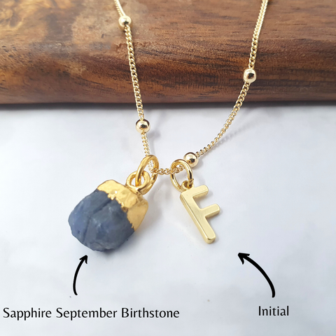 September Birthstone Sapphire Initial & Birthstone Necklace