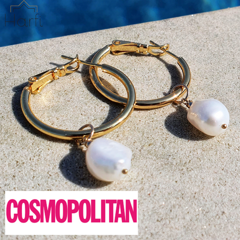 Gold Pearl Hoop Earrings | Harfi