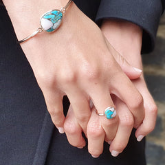 Opal & Copper Turquoise Bracelet & Ring - December Birthstone Bracelet & Ring