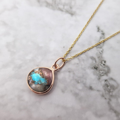 Rose Gold Birthstone Necklace Opal Turquoise