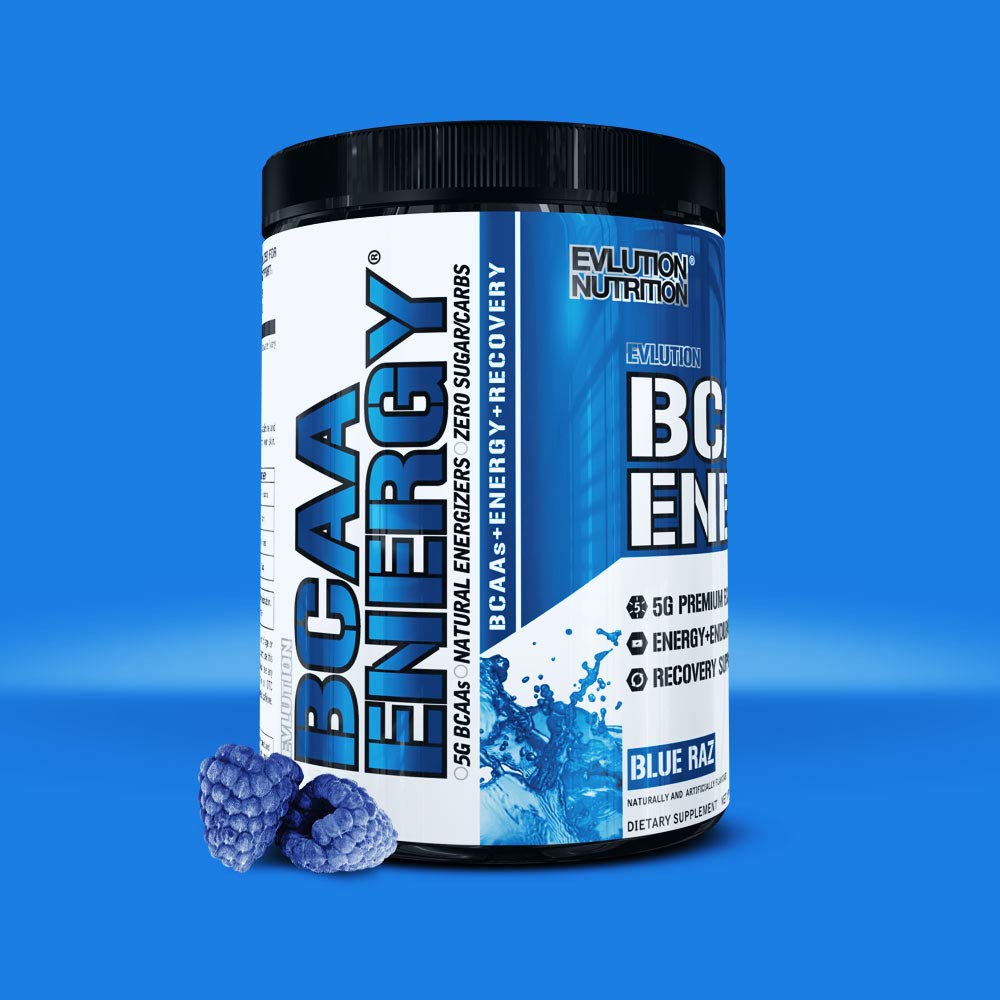Evlution Nutrition BCAA Energy - High Performance Amino Acid Supplement for Anytime Energy, Muscle Building, Recovery and Endurance, Pre Workout, Post Workout (Blue Raz, 30 Servings)