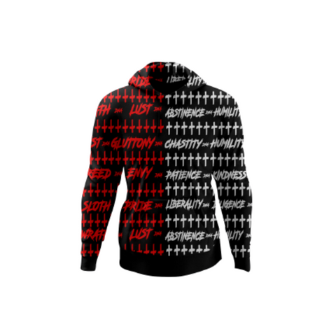 black and red split hoodie