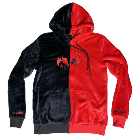 red and black angel and devil hoodie