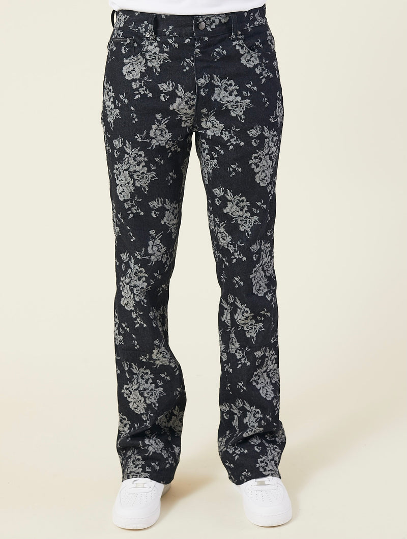 Flowers and Skulls Jacquard Denim Pants-