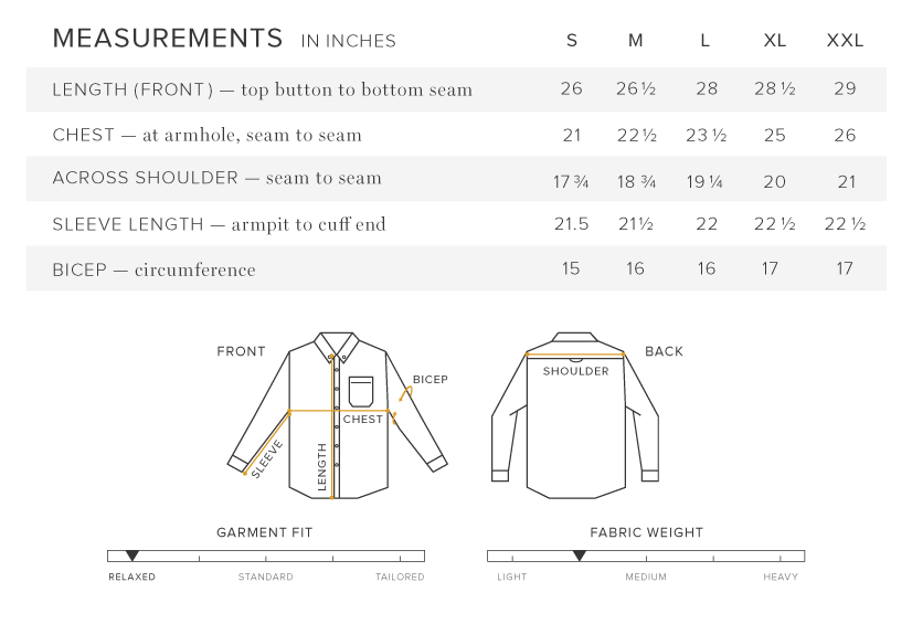 Mens Chambray Sizing Chart – ANIÁN