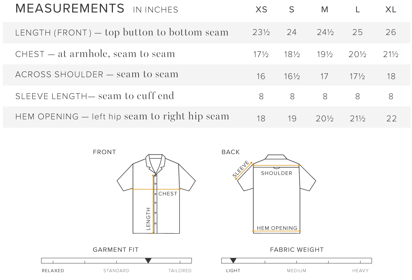 Womens Oxford CC Sizing Chart – ANIÁN