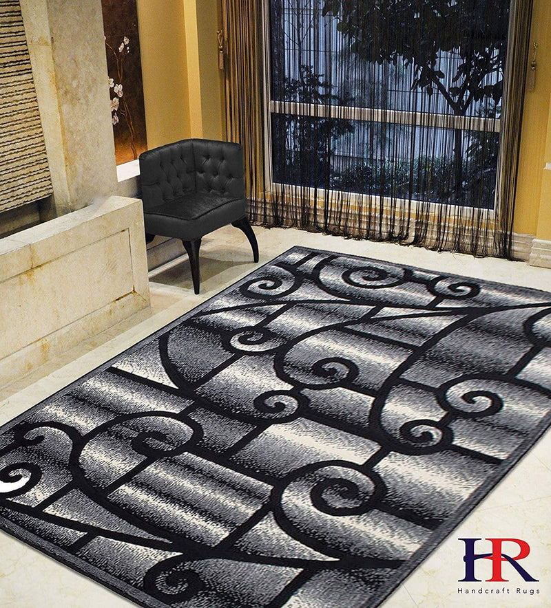 HR-Contemporary Living Room Rug-Abstract Carpet with Geometric Swirls Pattern/Beige/Ivory/Chocolate (5'2"x 7'2")