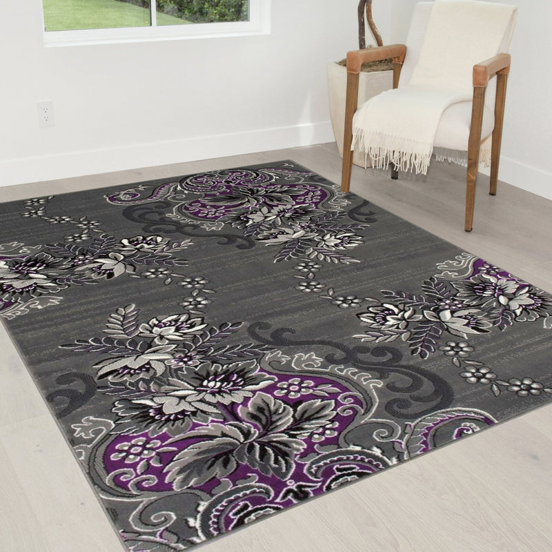 Purple/Grey/Silver/Black/Abstract Area Rug Modern Floral Rug ...
