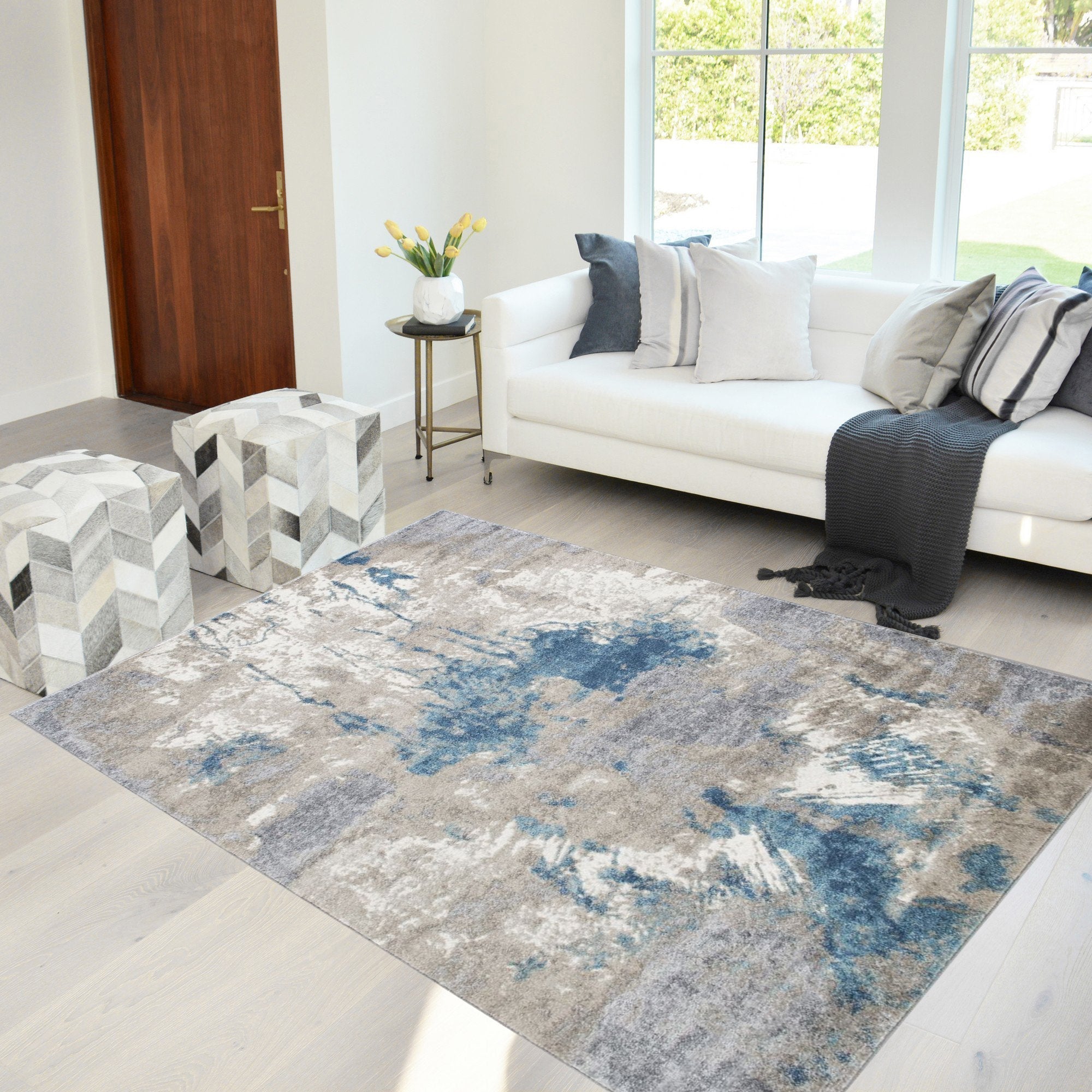 Silver/Ash Gray/Ivory/Ocean Blue-Faded, Distressed – Handcraft Rugs