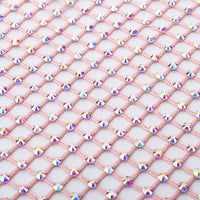 Crystal AB Rhinestones Mesh Fabric Sewing Elastic Trim - White