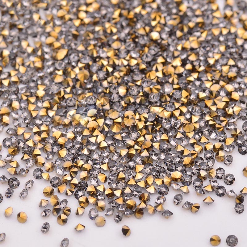 1.2MM Aurum Unfoiled Glass Micro Pixie Pointed Rhinestones For Nail Art
