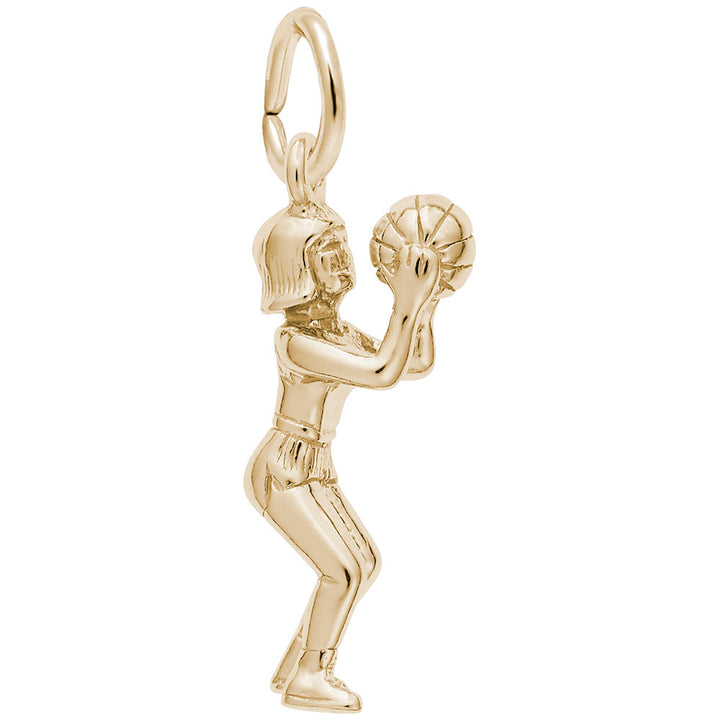 Rembrandt Charms 14K Yellow Gold Female Basketball Player Charm Pendant