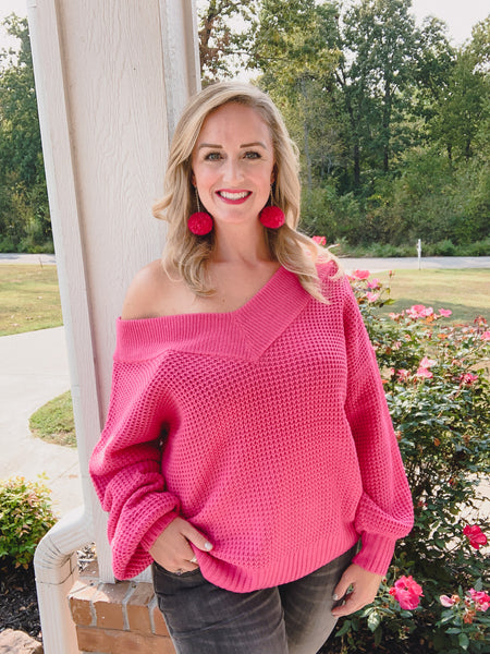 hot pink knit sweater