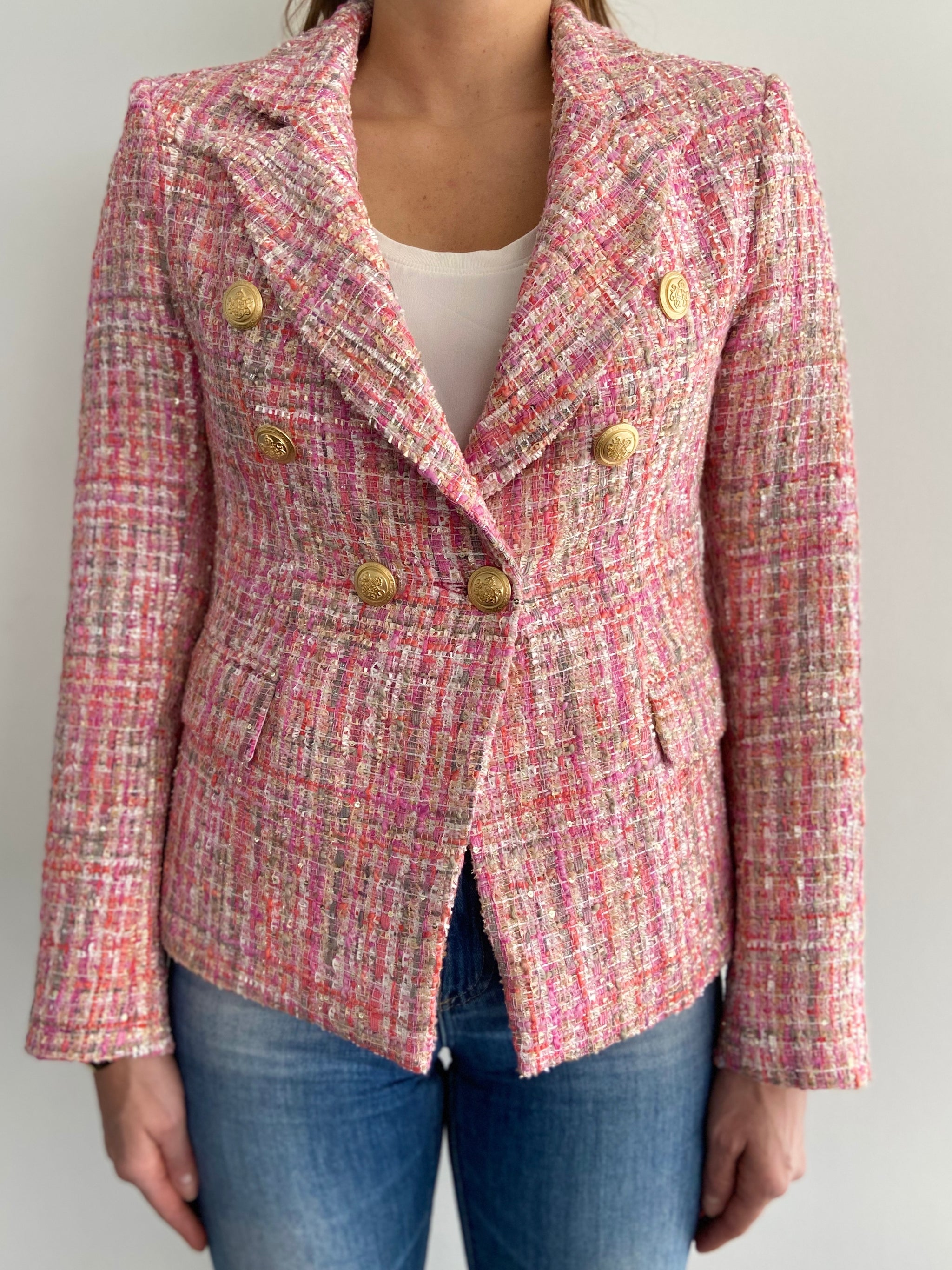 pink tweed blazer