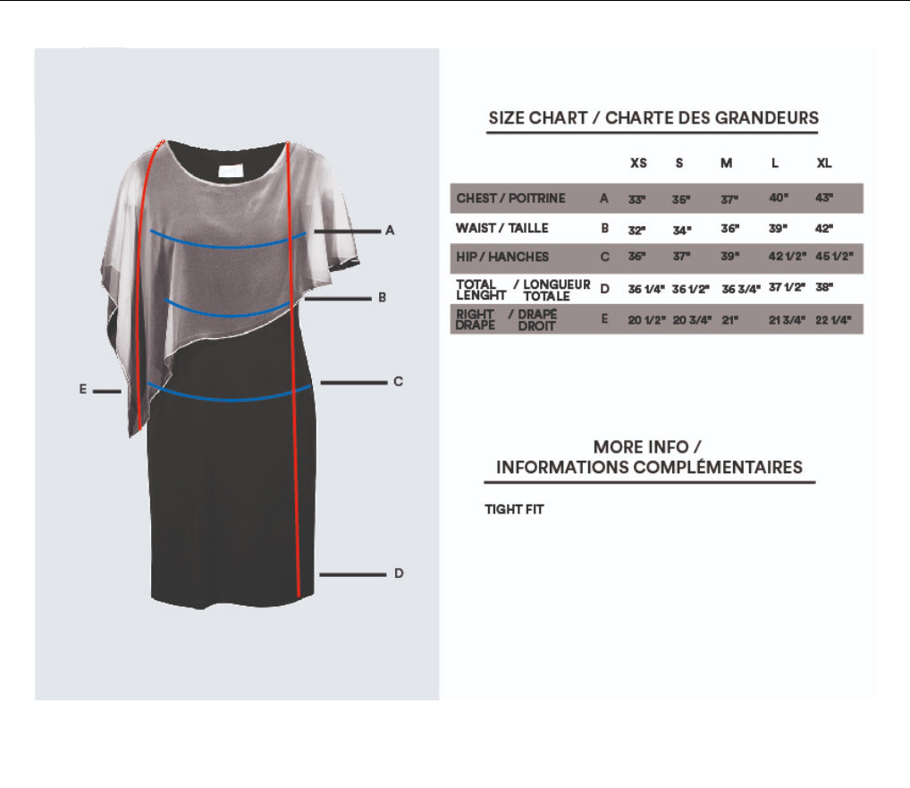 Sleeveless Cape dress Size Chart