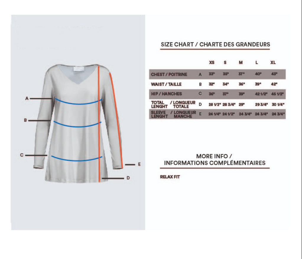 V-Neck Long Sleeve Tunic Size Guide