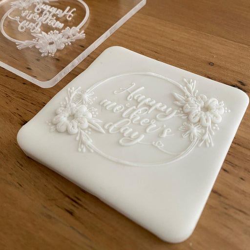 "Happy Mother's Day" with floral border Mother's Day Raised Effect Cookie Stamp, Pop Stamp, deboss stamp and cookie cutter, cookie cutter store