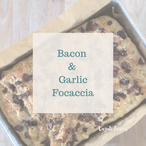 No knead Bacon Garlic Focaccia Super Easy Recipe Lazuli Farms