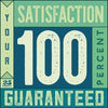 25 Forty logo and “Your satisfaction 100 percent guaranteed” in tan, blue and green square with modern textured typography
