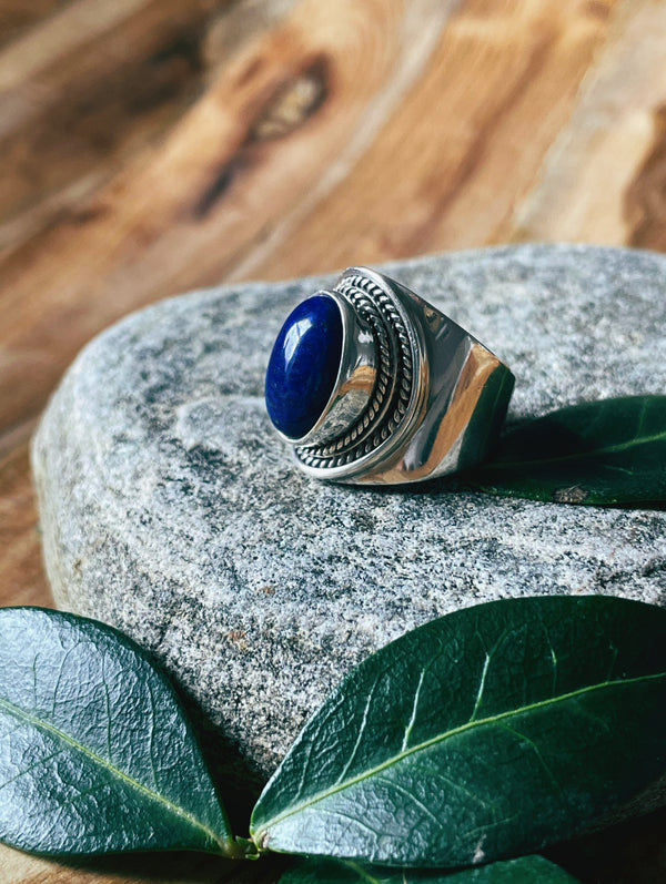 Natural Lapis Lazuli Silver Ring, Lajward Ring - Shraddha Shree Gems