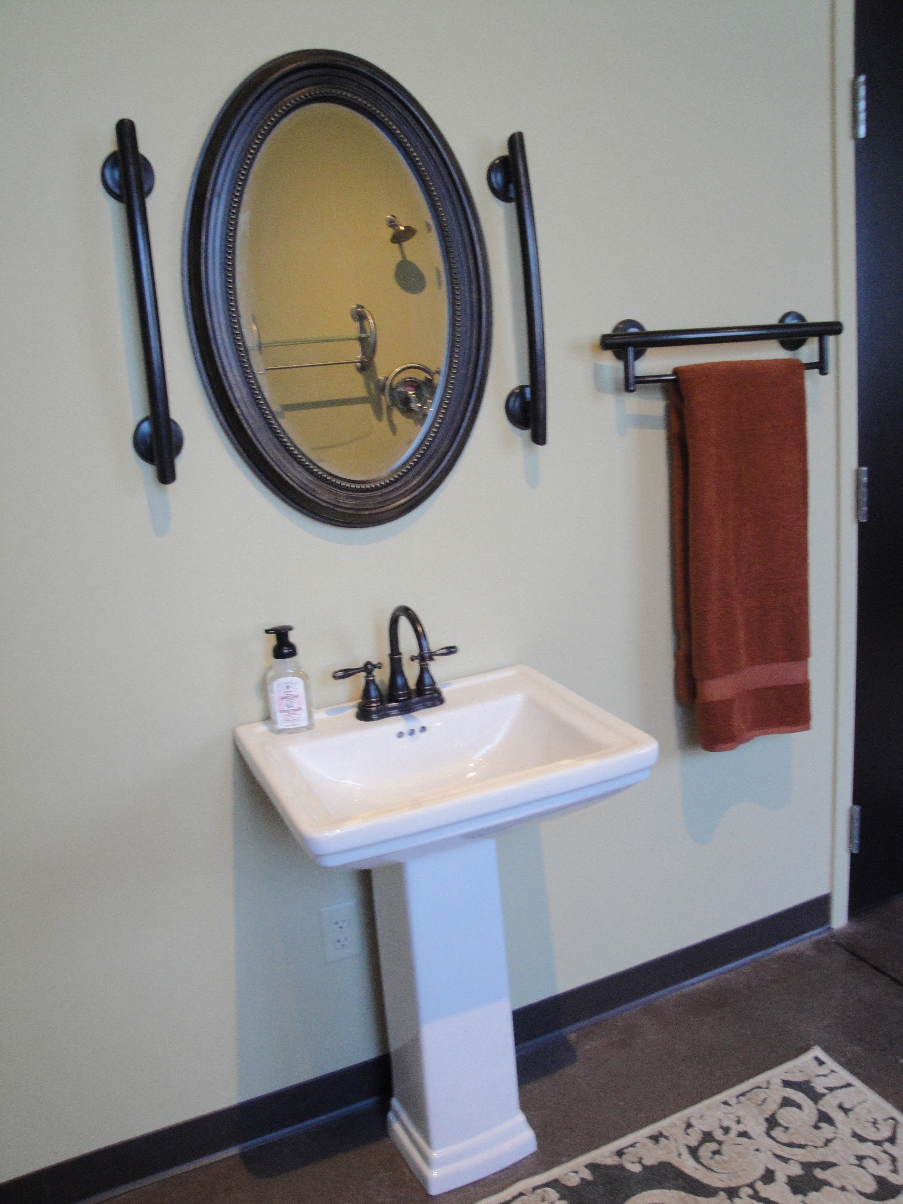 Room View of Grab Bars Surrounding Mirror