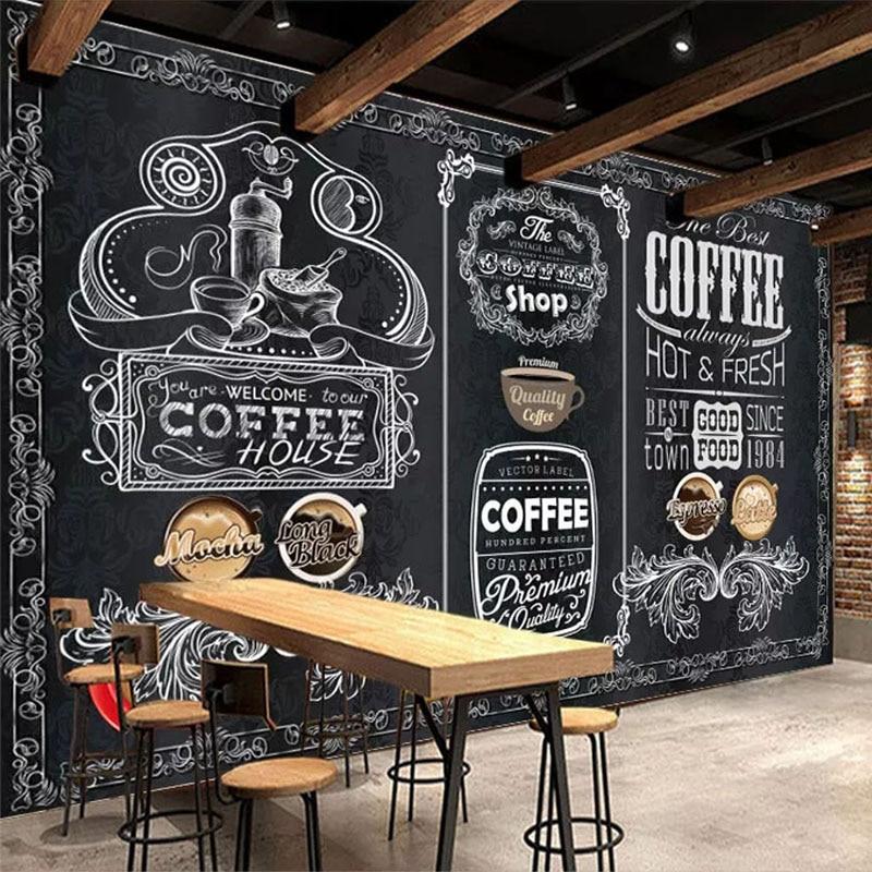 Blackboard Coffee Shop Wallpaper Mural, Custom Sizes Available