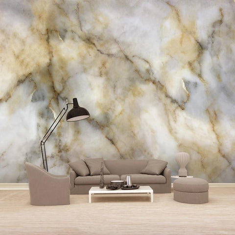 Exquisite Yellow and Brown Marble Wallpaper Mural, Custom Sizes Availa ...