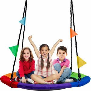 Tree Swing in Multi-Color Rainbow Kids Indoor/Outdoor Round Mat Saucer Swing
