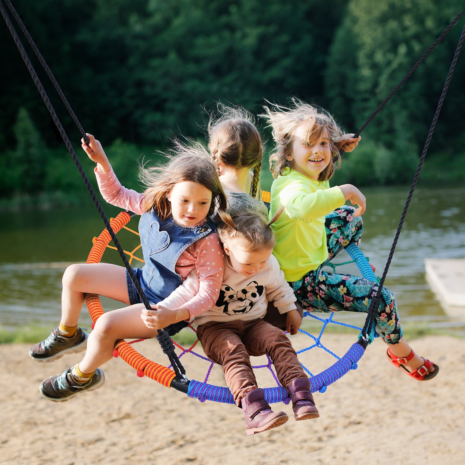 750LBS 40 inch Spider Web Saucer Swing for Kids and Adults-Rainbow