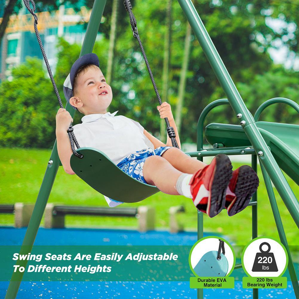 Metal Swing Set with Slide for Backyard Garden Park Complete Kids