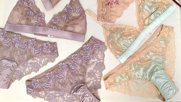 Purple embroidered lingerie versus mint green lace lingerie