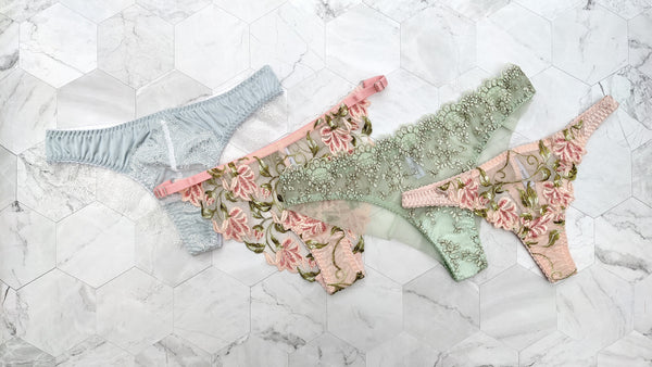 Silk and embroidered knickers in pastel colors by Angela Friedman