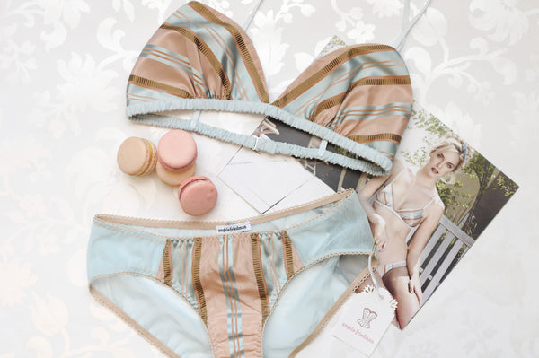 Silk bralette and panty in pastel striped silk