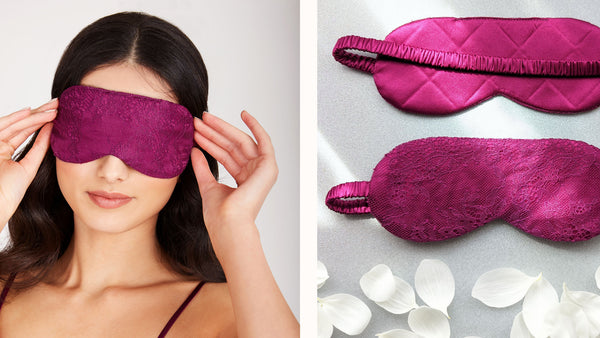 Silk sleep masks with fuchsia pink lace and real silk covered elastic