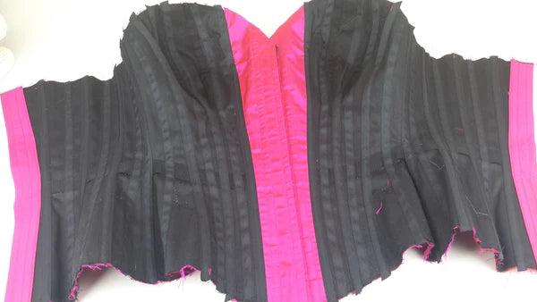 Inside of a black bespoke corset by UK designer Angela Friedman