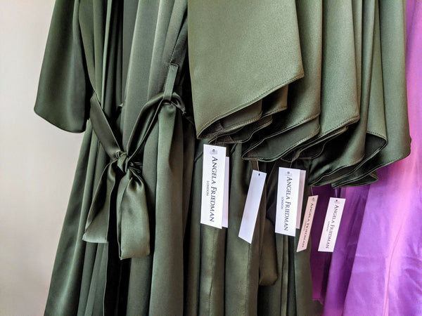 Green silk robes by lingerie designer Angela Friedman