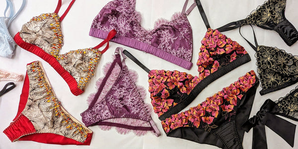 Luxury lingerie with silk bras and floral lace underwear sets