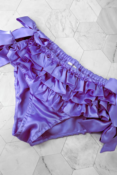 Custom purple silk ruffled panties